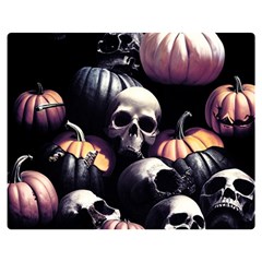 Halloween Party Skulls, Demonic Pumpkins Pattern Premium Plush Fleece Blanket (medium) by Casemiro