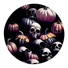 Halloween Party Skulls, Demonic Pumpkins Pattern Round Glass Fridge Magnet (4 Pack) by Casemiro