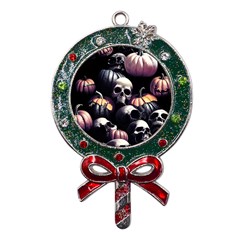 Halloween Party Skulls, Demonic Pumpkins Pattern Metal X mas Lollipop With Crystal Ornament by Casemiro