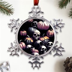 Halloween Party Skulls, Demonic Pumpkins Pattern Metal Large Snowflake Ornament by Casemiro