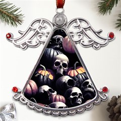 Halloween Party Skulls, Demonic Pumpkins Pattern Metal Angel With Crystal Ornament