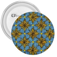 Gold Abstract Flowers Pattern At Blue Background 3  Buttons by Casemiro