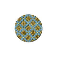 Gold Abstract Flowers Pattern At Blue Background Golf Ball Marker by Casemiro