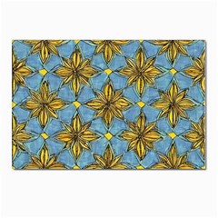 Gold Abstract Flowers Pattern At Blue Background Postcards 5  X 7  (pkg Of 10) by Casemiro