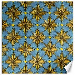 Gold Abstract Flowers Pattern At Blue Background Canvas 20  X 20  by Casemiro