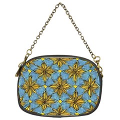 Gold Abstract Flowers Pattern At Blue Background Chain Purse (two Sides) by Casemiro