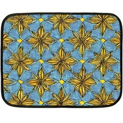 Gold Abstract Flowers Pattern At Blue Background Two Sides Fleece Blanket (mini) by Casemiro