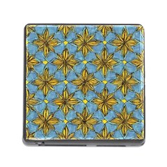 Gold Abstract Flowers Pattern At Blue Background Memory Card Reader (square 5 Slot) by Casemiro