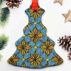 Gold Abstract Flowers Pattern At Blue Background Ornament (christmas Tree) 