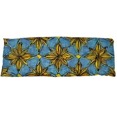 Gold Abstract Flowers Pattern At Blue Background Body Pillow Case Dakimakura (two Sides) by Casemiro