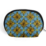 Gold abstract flowers pattern at blue background Accessory Pouch (Medium) Front