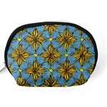 Gold abstract flowers pattern at blue background Accessory Pouch (Medium) Back