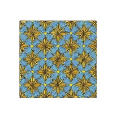 Gold Abstract Flowers Pattern At Blue Background Satin Bandana Scarf 22  X 22  by Casemiro