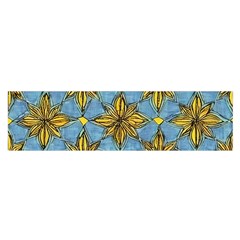 Gold Abstract Flowers Pattern At Blue Background Oblong Satin Scarf (16  X 60 ) by Casemiro