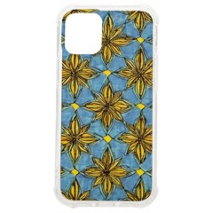 Gold Abstract Flowers Pattern At Blue Background Iphone 12 Mini Tpu Uv Print Case	 by Casemiro