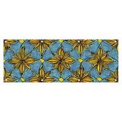 Gold Abstract Flowers Pattern At Blue Background Banner And Sign 8  X 3  by Casemiro