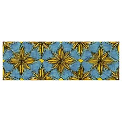 Gold Abstract Flowers Pattern At Blue Background Banner And Sign 12  X 4  by Casemiro