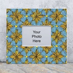 Gold Abstract Flowers Pattern At Blue Background White Wall Photo Frame 5  X 7  by Casemiro