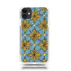 Gold Abstract Flowers Pattern At Blue Background Iphone 11 Tpu Uv Print Case by Casemiro