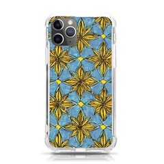 Gold Abstract Flowers Pattern At Blue Background Iphone 11 Pro 5 8 Inch Tpu Uv Print Case by Casemiro