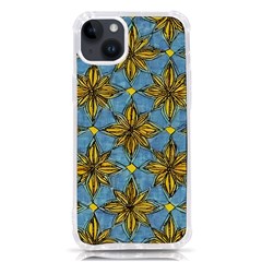 Gold Abstract Flowers Pattern At Blue Background Iphone 14 Plus Tpu Uv Print Case by Casemiro