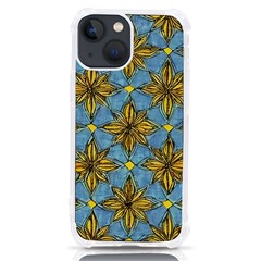 Gold Abstract Flowers Pattern At Blue Background Iphone 13 Mini Tpu Uv Print Case by Casemiro