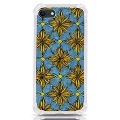 Gold Abstract Flowers Pattern At Blue Background Iphone Se by Casemiro