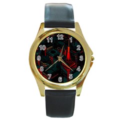 A Dark City Vector Round Gold Metal Watch