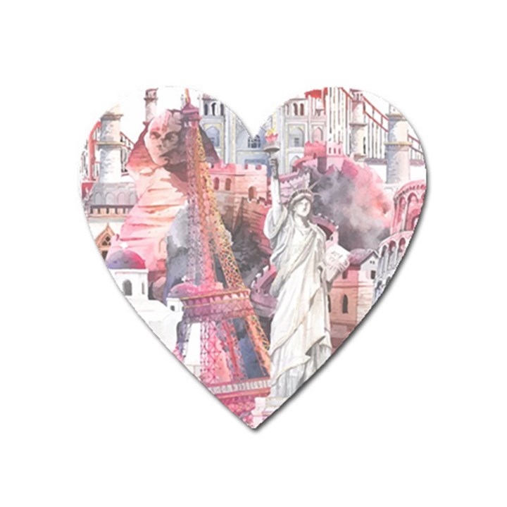 Vintage Landmarks Travel Heart Magnet