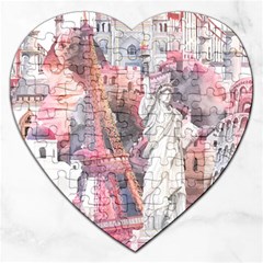 Vintage Landmarks Travel Jigsaw Puzzle (heart) by Proyonanggan