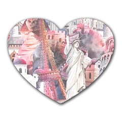 Vintage Landmarks Travel Heart Mousepad