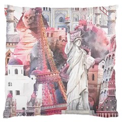 Vintage Landmarks Travel Large Cushion Case (one Side) by Proyonanggan