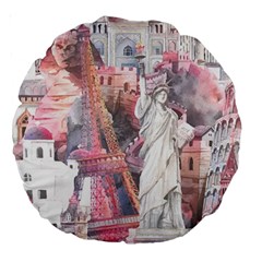 Vintage Landmarks Travel Large 18  Premium Round Cushions by Proyonanggan