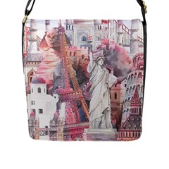 Vintage Landmarks Travel Flap Closure Messenger Bag (l) by Proyonanggan