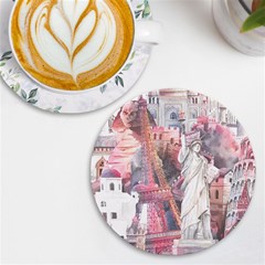 Vintage Landmarks Travel Uv Print Round Tile Coaster by Proyonanggan