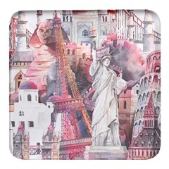 Vintage Landmarks Travel Square Glass Fridge Magnet (4 Pack)