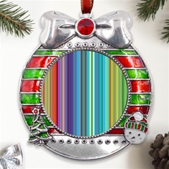 Color Stripes Metal X Mas Ribbon With Red Crystal Round Ornament