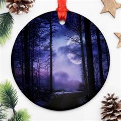 Moonlit A Forest At Night With A Full Moon Ornament (round) by Proyonanggan