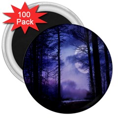 Moonlit A Forest At Night With A Full Moon 3  Magnets (100 Pack) by Proyonanggan