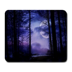 Moonlit A Forest At Night With A Full Moon Large Mousepad by Proyonanggan