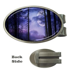 Moonlit A Forest At Night With A Full Moon Money Clips (oval)  by Proyonanggan