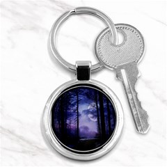 Moonlit A Forest At Night With A Full Moon Key Chain (round) by Proyonanggan