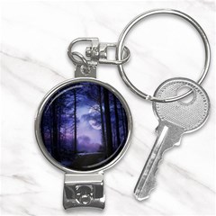 Moonlit A Forest At Night With A Full Moon Nail Clippers Key Chain by Proyonanggan