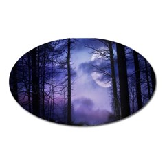 Moonlit A Forest At Night With A Full Moon Oval Magnet by Proyonanggan