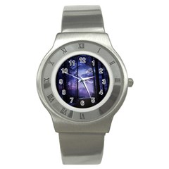 Moonlit A Forest At Night With A Full Moon Stainless Steel Watch by Proyonanggan