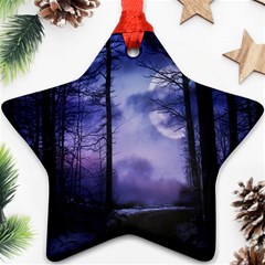 Moonlit A Forest At Night With A Full Moon Star Ornament (two Sides) by Proyonanggan