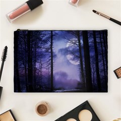 Moonlit A Forest At Night With A Full Moon Cosmetic Bag (large) by Proyonanggan