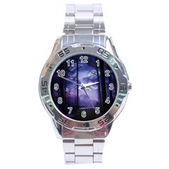 Moonlit A Forest At Night With A Full Moon Stainless Steel Analogue Watch by Proyonanggan