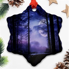 Moonlit A Forest At Night With A Full Moon Snowflake Ornament (two Sides)