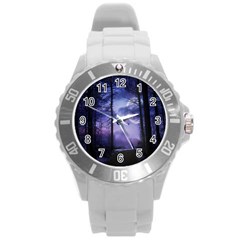 Moonlit A Forest At Night With A Full Moon Round Plastic Sport Watch (l) by Proyonanggan